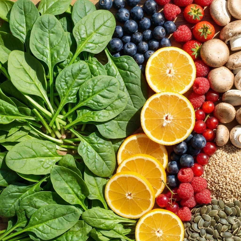 Colorful vegetables and fruits showing variety of micronutrients